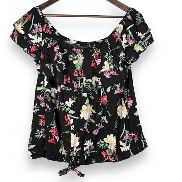 Miss Lili Blouse Top Women‎ Size 3X Off-the-Shoulder Black Floral 100% Rayon - Picture 1 of 13